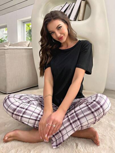 Conjunto de pijama con estampado de tartán