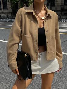 DAZY 时尚复古复古硬币图案棕色时尚高端牛仔夹克和外套 - 駝色 - 查看 6