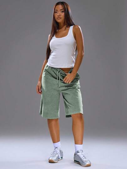 MUSERA Elasticated Drawstring Longline Jogger Shorts Summer Streetwear Y2k Cool Girl Beach City Muse Vacation Fall Autumn Winter Back To School Lounge Everyday Chic Elegant Casual