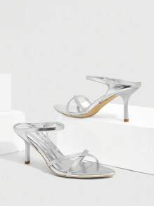 CUCCOO SZL Giày cao gót mũi nhọn đính kim loại bạc và đá Rhinestone gợi cảm cho nữ - Bạc - Xem 8