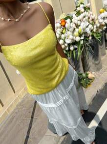 SHEIN EZwear 女士夏季性感黄色亮片露背吊带背心 - 黃色 - 查看 2