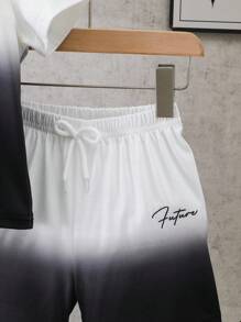 Young Boy Round Neck Regular Shoulder Short Sleeve Ombre T-Shirt And Shorts Set, Casual Summer Outfit - Black - View 7