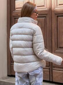 EURMUSE Warm Puffer Jacket With Zip Closure, Cozy Winter Essential, Streetstyle Chill, Cloudy Day Comfort, Off-Duty Look & Everyday Edit Women's Puffer Jacket Women's Jackets Outerwear Women - Khaki - View 2