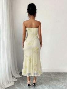 Rafferiza Váy không tay họa tiết hoa 3D phong cách nghỉ dưỡng dành cho nữ - Màu vàng - Xem 2