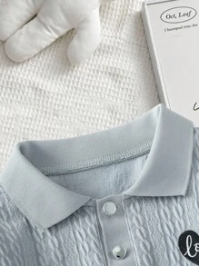 Genkimix Kids Young Girl Casual Long Sleeve Textured Fabric Embroidered Heart Polo Neck Sweatshirt - Grey - View 7