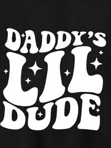 Baby Boys' Casual Fashion Creative Star Shaped Funny Letter Slogan Graphic Print Basic Short Sleeve T-Shirt, Summer Daddy's Lil Dude Shirt Baby Boy Tee Graphic - Black - View 6