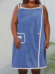 SHEIN 1 件加大码可穿戴浴巾 - 超柔软珊瑚绒浴裙，带口袋，快干吸水，