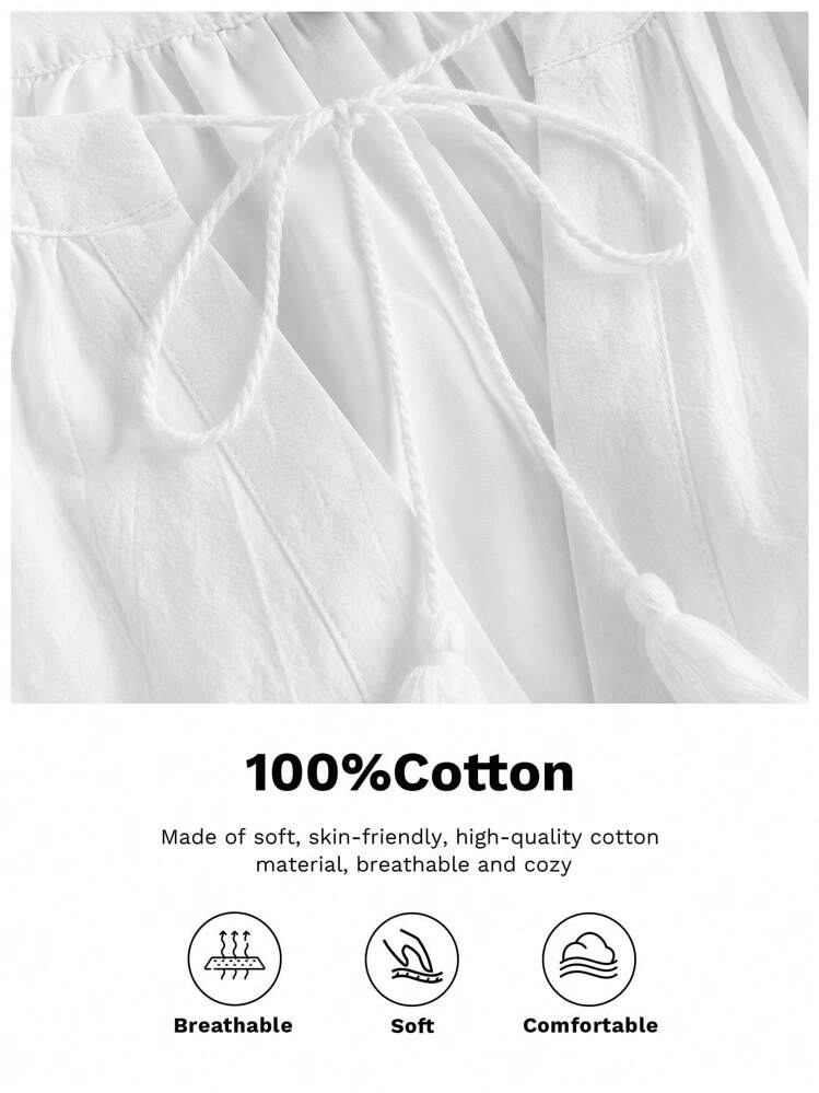 Maija 大码女式白色刺绣 V 领吊带短袖荷叶边刺绣下摆拼接蛋糕大摆连衣裙优雅时尚 - 白色 - 查看 7