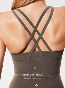 GLOWMODE FeatherFit™ 长款交叉肩带运动内衣轻度支撑瑜伽馆健身房日常穿着 - 棕色 - 查看 3