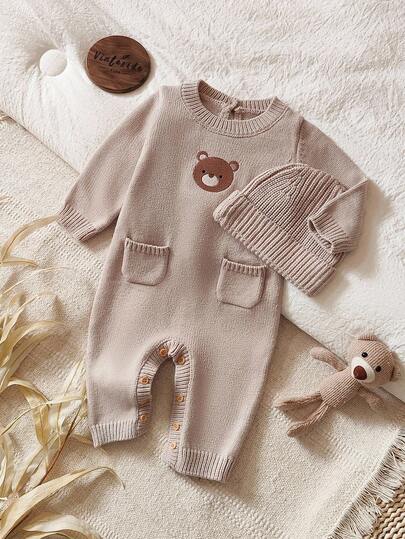 Vintaside Kids Infant Boys' Cute Bear Pocket Long Sleeve Jumpsuit Fall Winter