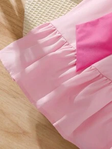Elladie kids Vestido elegante para niña con cuello redondo, mangas farol, decoración de lazo exagerado y pliegues en contraste de color - Rosa - Ver 8