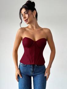 Firerie Women's Elegant Solid Color Bralette Crop Top - Burgundy - View 6