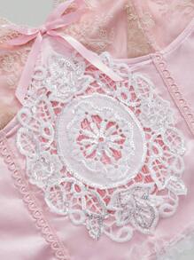 ROMWE EDITION Women's Vintage Palace Romantic Minimalist Sexy Lace Contrast Satin Lace Trim Bow Bralette Camisole