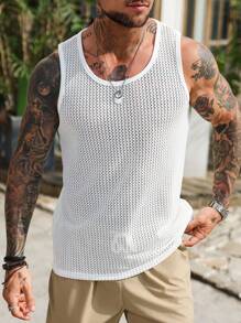 Manfinity Homme Maiou bărbătesc, culoare solidă, cu guler rotund, model jacquard, cu scobitură, culoare solidă, vară