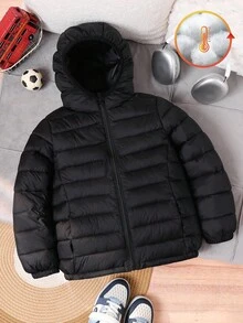 SHEIN Youngsters's Jacket Lightweight Girls' Hooded Spring And Autumn Coat For Medium-Large Size Youngsters Fall Winter - Black - View 2