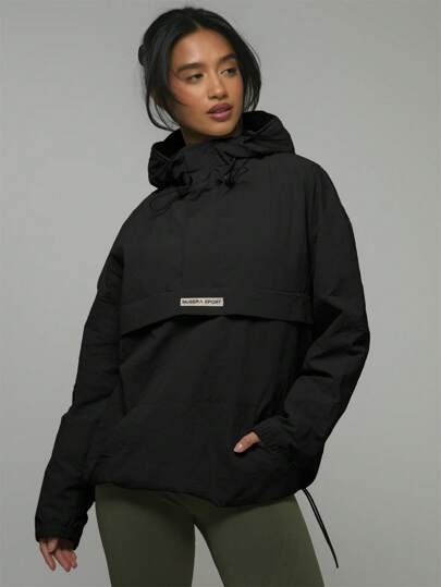 Musera Sport Chaqueta con capucha con cremallera media y detalles de bolsillo con logo de nailon, para primavera y verano, chaqueta impermeable, senderismo, actividad, deporte casual, vacaciones, festival, fitness, invierno, primavera