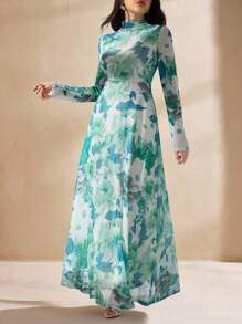 Graceveil Spring/Summer Fashion Mesh Floral Print Slim Fit Women Dress Fall Cloth For Women - Green - View 5