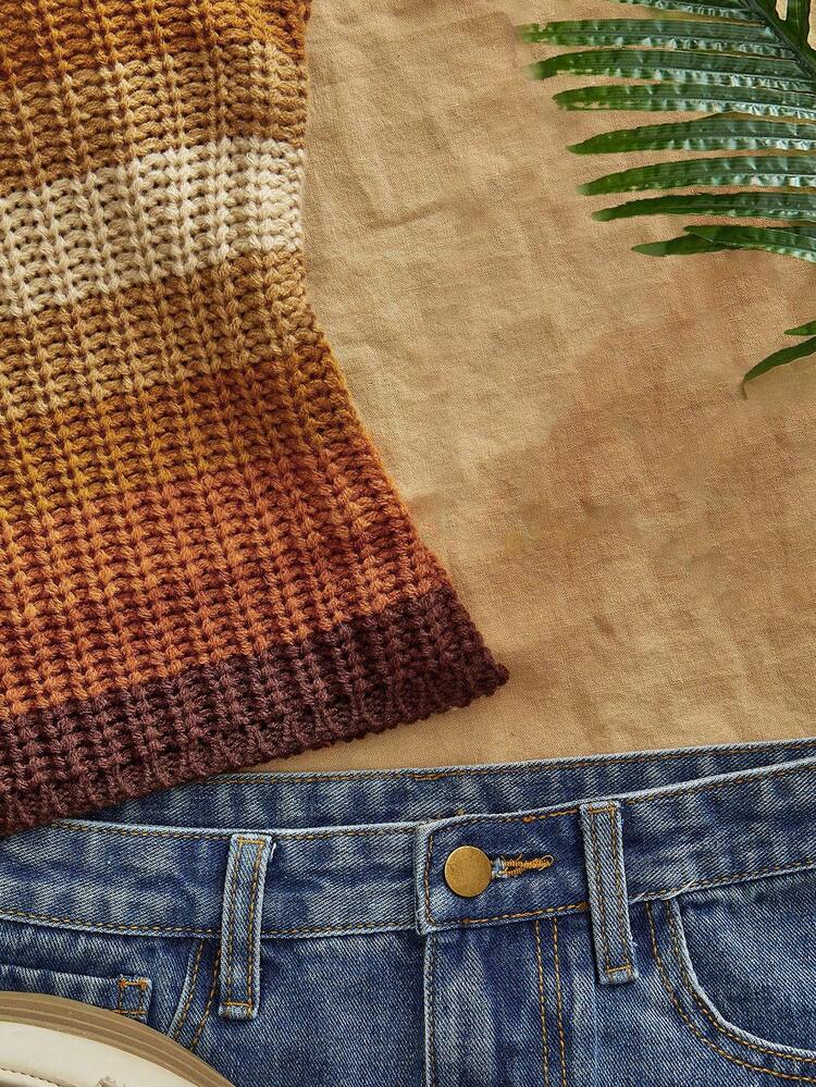 Travachic 女式条纹休闲挂脖针织上衣 - 紅色 - 查看 4