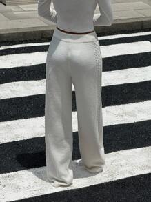 SHEIN EZwear 女式常规侧扭针织裤秋冬女装 - 白色 - 查看 2