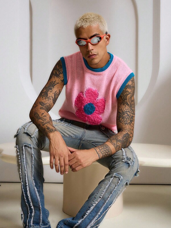 STEELVANCE Męska dzianinowa kamizelka z kontrastowym wykończeniem i wzorem kwiatowym