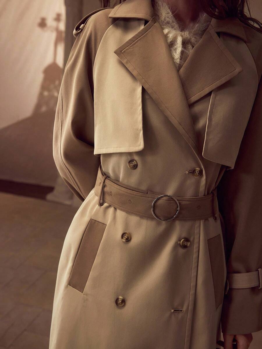 MOTF PREMIUM DOUBLE BREASTED BELTED TRENCH COAT - Khaki - View 2