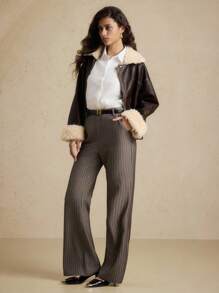 Briarwyn Fall And Winter Clothes Old Money Style Women's Casual Commuter Oblique Pocket Striped Flare Pants,Vintage Clothes Women,Business Casual Woman Work - Coffee Brown - View 2