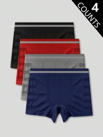 EasyFave 4pcs/Pack Men's Lightweight, Comfortable, Seamless Knit Boxer Briefs