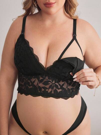 Moonlight&Mama 加大码黑色透明可拆卸孕妇哺乳文胸