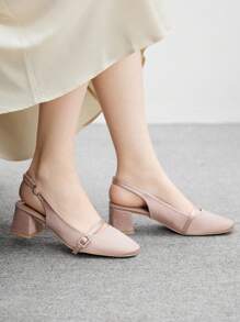 CUCCOO BIZCHIC Giày cao gót đế thô đơn giản, thời trang đa năng cho nữ - Rượu sâm banh - Xem 4