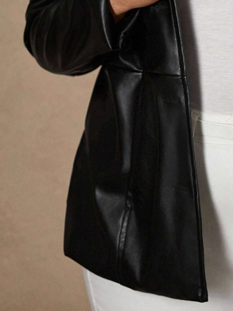 Chikora 大码女式纯色长袖单排扣 PU 皮革休闲夹克 大码皮夹克 黑色皮夹克女式 大码黑色夹克女式黑色皮衬衫 仿皮夹克 大码皮衬衫夹克 大码黑色皮夹克 皮衬衫 大码黑色皮革上衣 大码秋季服装 大码女式秋季服装 女式冬季服装 冬季外套 女式冬季外套 - 黑色 - 查看 7