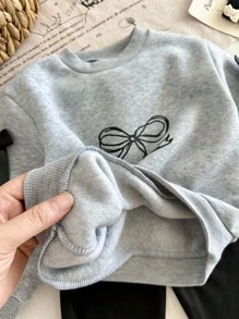 SHEIN 女婴幼儿新生儿0-3岁休闲日常百搭宽松蝴蝶羊毛圆领长袖卫衣+打底裤套装，秋冬