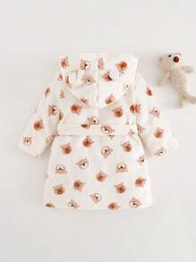 Cozy Pixies Áo choàng lông cừu dày có mũ trùm đầu họa tiết gấu hoạt hình 3D cho bé trai kèm dây rút - Nhiều màu - Xem 2