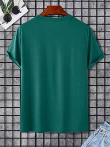 Manfinity Homme Áo thun nam in chữ và cờ Mỹ thường ngày, mùa hè - màu xanh lá - Xem 3