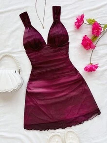 Soleia Váy ngắn ôm sát dáng chữ A cổ chữ V phối lưới ombre cổ điển gợi cảm, thích hợp cho ngày lễ, hẹn hò, tiệc trà chiều, kỳ nghỉ, lễ hội âm nhạc, phong cách Boho - Nhiều màu - Xem 1