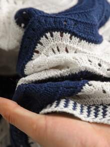 CosyJoli 大码休闲条纹波浪纹理流苏前系带开衫