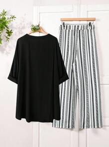 EMERY ROSE 大码女式两件套：休闲T恤和印花裤 - 彩色 - 查看 2