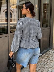 Dripcurv 大码前系带长袖简约褶皱衬衫，适合日常休闲穿着