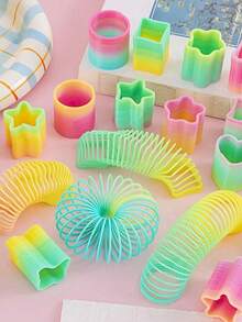 Zazumi Bộ quà tặng tiệc cầu vồng 6/12/24/36 món, đồ chơi mini bằng nhựa hình dạng và màu sắc ngẫu nhiên, đồ chơi lò xo cuộn đàn hồi giảm căng thẳng, quà sinh nhật cho bé trai và bé gái, quà lễ hội, đồ nhét túi quà. - Nhiều màu - Xem 1