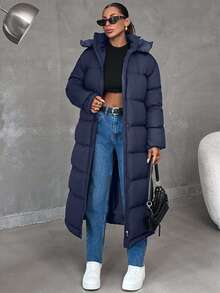 EURMUSE 女士保暖超大二合一防水连帽长款冬季外套