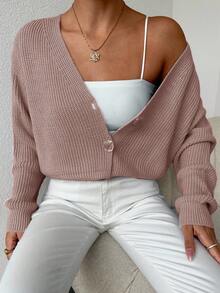 SHEIN Women's Button Up Long Sleeve Cardigan - Dusty Pink - View 5