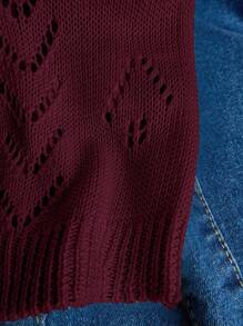 SoleilVie 女士纯色V领镂空休闲无袖针织上衣 - 酒紅色 - 查看 6