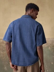 AKNOTIC Men's Woven Casual Loose Fit Short Sleeve Shirt - Medium Wash - View 5