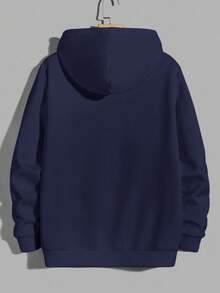 EURMUSE Men's Casual Slogan Print Hoodie Sweatshirt, Autumn/Winter - Navy Blue - View 2