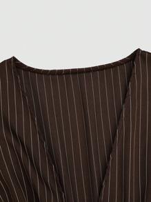 Sweetra Blusa casual, de uso diario, para ir al trabajo, para citas elegantes y relajada con mangas acampanadas, cintura ceñida, escote profundo en V y abertura lateral, a rayas en marrón y blanco, talla grande - Marrón - Ver 4