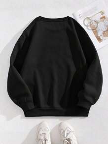 EMERY ROSE Plus Size Women Teacher Graphic Print Casual Sweatshirt, Round Neck Long Sleeve Pullover, Suitable For Autumn/Winter,Long Sleeve Tops Graduation,Back To School,Graduation,Teacher ,Back To School Fall