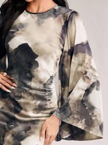 Veilorie 女士优雅扎染印花斗篷袖连衣裙 - 彩色 - 查看 8