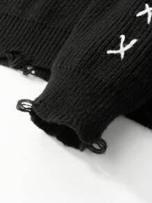 Manfinity CasualKnits 男士撞色简约休闲圆领长袖毛衣 Y2k 毛衣 哥特毛衣 Y2k 长袖男士针织毛衣 男士黑色毛衣 Y2k 上衣 男士返校 Y2k 毛衣 男士黑色针织毛衣 男士哥特毛衣长袖针织上衣 破洞毛衣，秋冬 - 黑色 - 查看 5