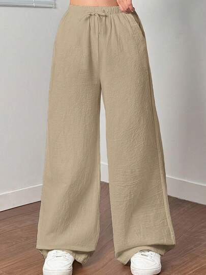 SHEIN Teen Girl Solid Color Loose Casual Drawstring Wide Leg Pants