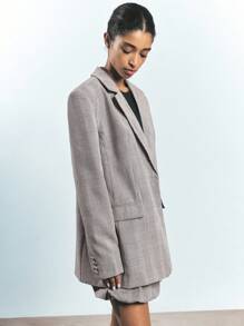 Maija 女士格子翻领长袖休闲办公夹克，节日 - 棕色 - 查看 4