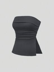 ROMWE Grunge Punk Top brassière court unicolore sans bretelles avec fente à l'ourlet pour femmes, sous-culture Y2K